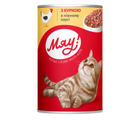Вологий корм Мяу!, для дорослих котів, з куркою в ніжному соусі, 415 г..