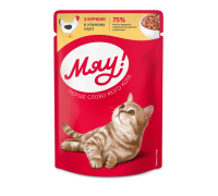 Вологий корм Мяу!, для дорослих котів, з куркою в ніжному соусі, 100 г..