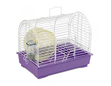 Клітка для хом'яків та мишей Природа Фаворит, з колесом, біла/фіолетов, 30х20х24 см