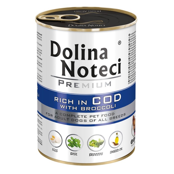 Вологий корм для собак Dolina Noteci Premium, з тріскою та броколі, 400 г 