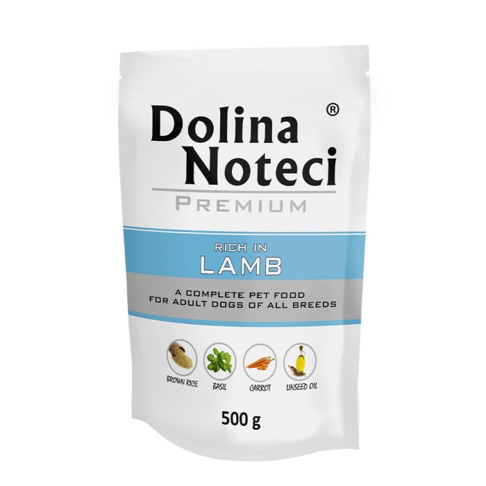 Вологий корм для собак Dolina Noteci Premium, з ягнятиною, пауч, 500 г