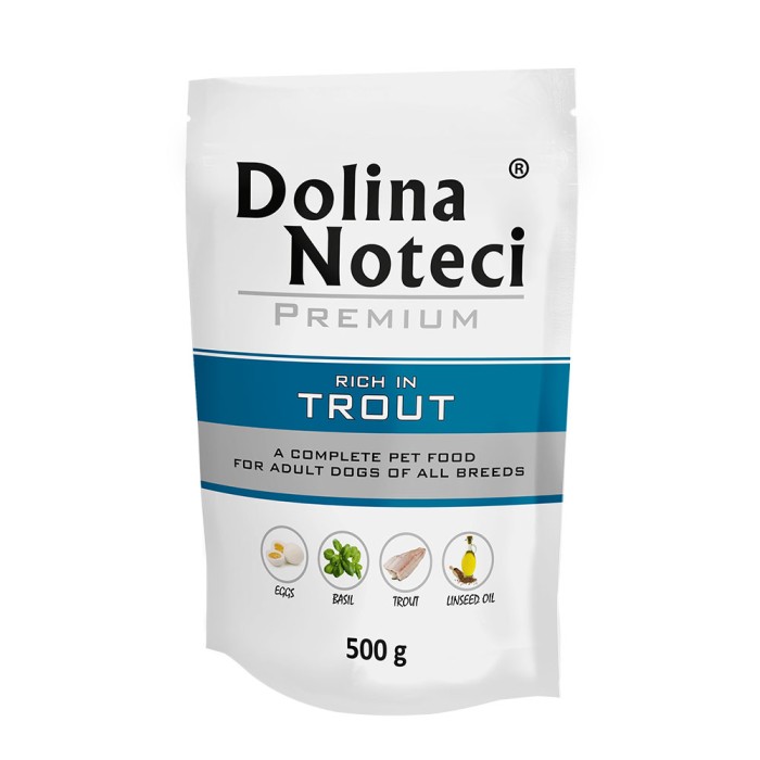Вологий корм для собак Dolina Noteci Premium, з фореллю, пауч, 500 г