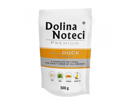 Вологий корм для собак Dolina Noteci Premium, з качкою та гарбузом, пауч, 500 г 