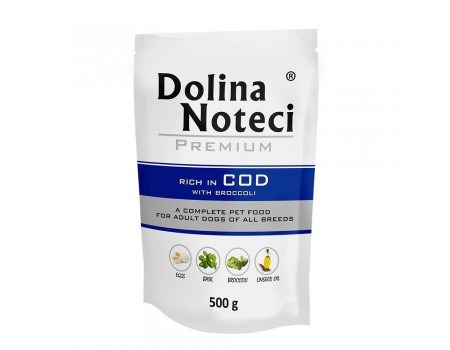 Влажный корм для собак Dolina Noteci Premium, с треской и брокколи, пауч, 500 г