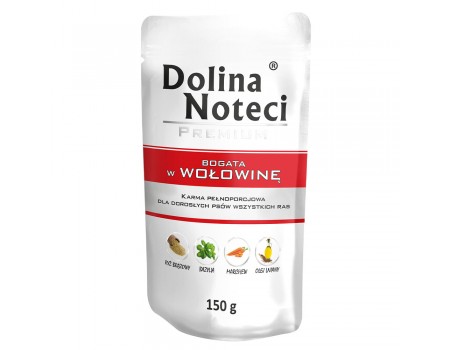 Вологий корм для собак Dolina Noteci Premium, з яловичиною, пауч, 150 г