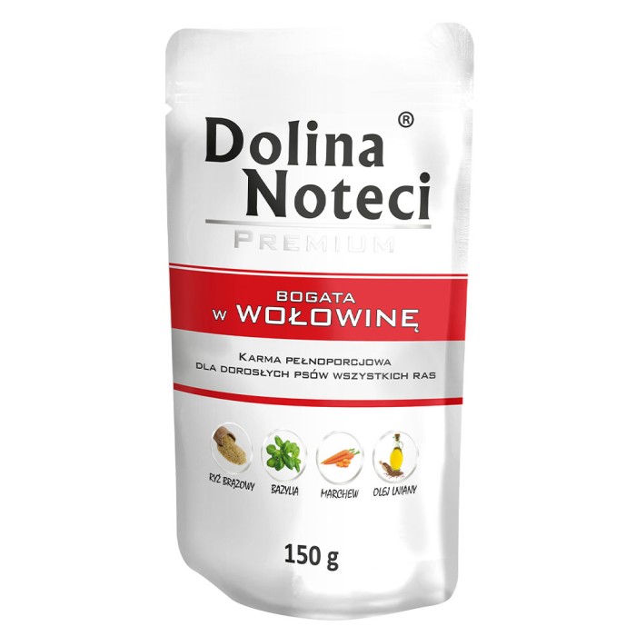 Влажный корм для собак Dolina Noteci Premium, с говядиной, пауч, 150 г