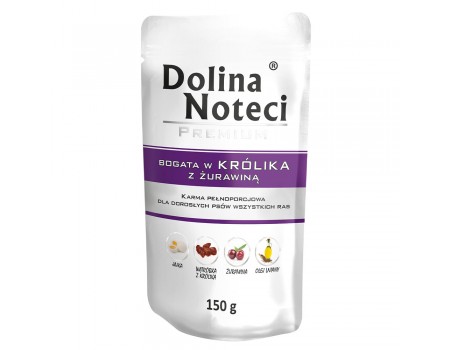 Влажный корм для собак Dolina Noteci Premium, с кроликом и клюквой, пауч, 150 г