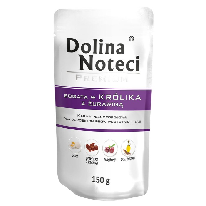 Вологий корм для собак Dolina Noteci Premium, з кроликом та журавлиною,  пауч, 150 г 