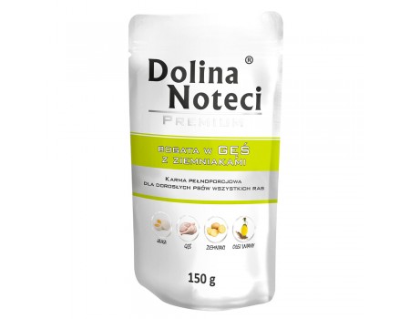 Вологий корм для собак Dolina Noteci Premium, з гускою та картоплею, пауч, 150 г