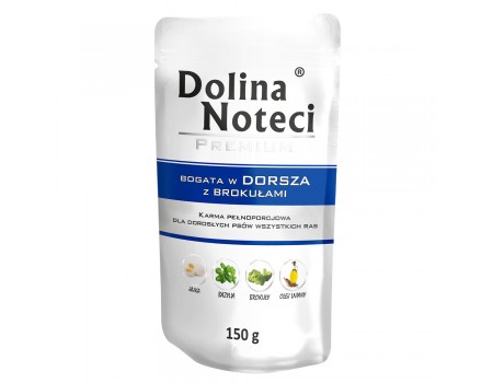 Вологий корм для собак Dolina Noteci Premium, з тріскою та броколі, пауч, 150 г