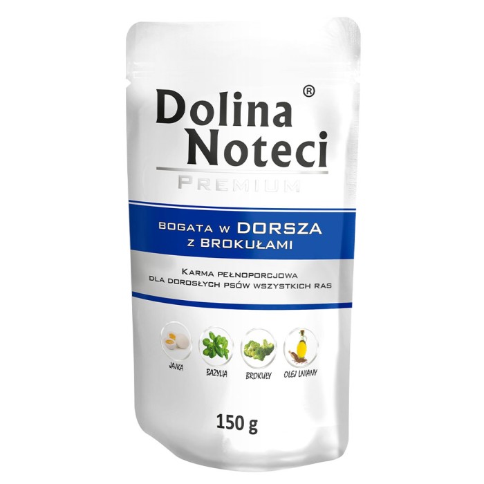 Вологий корм для собак Dolina Noteci Premium, з тріскою та броколі, пауч, 150 г