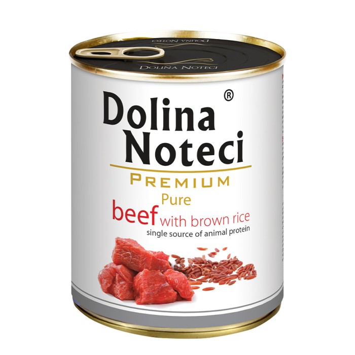 Вологий корм Dolina Noteci Premium Pure для собак алергіків, з яловичиною та коричневим рисом, 800 г 
