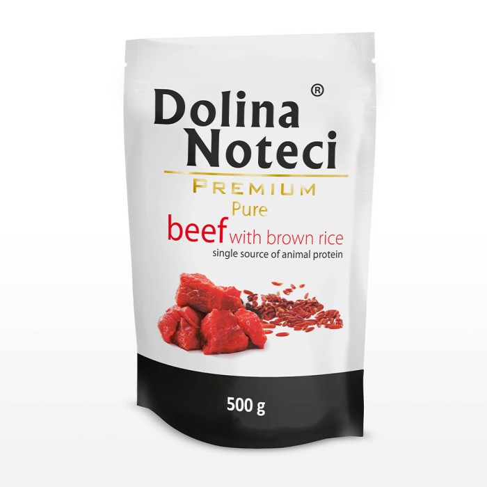 Вологий корм Dolina Noteci Premium Pure для собак алергіків, з яловичиною та коричневим рисом, 500 г 