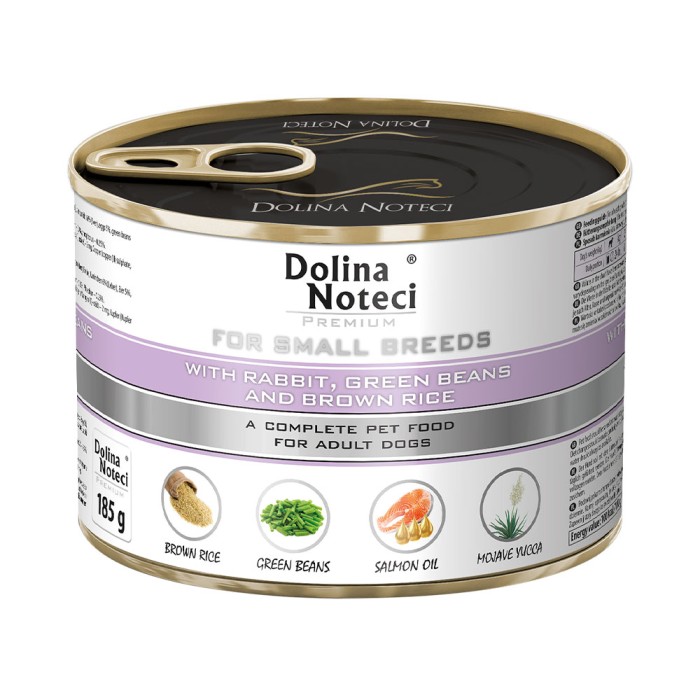 Влажный корм Dolina Noteci Premium для собак мелких пород, с кроликом, фасолью и коричневым рисом, 185 г
