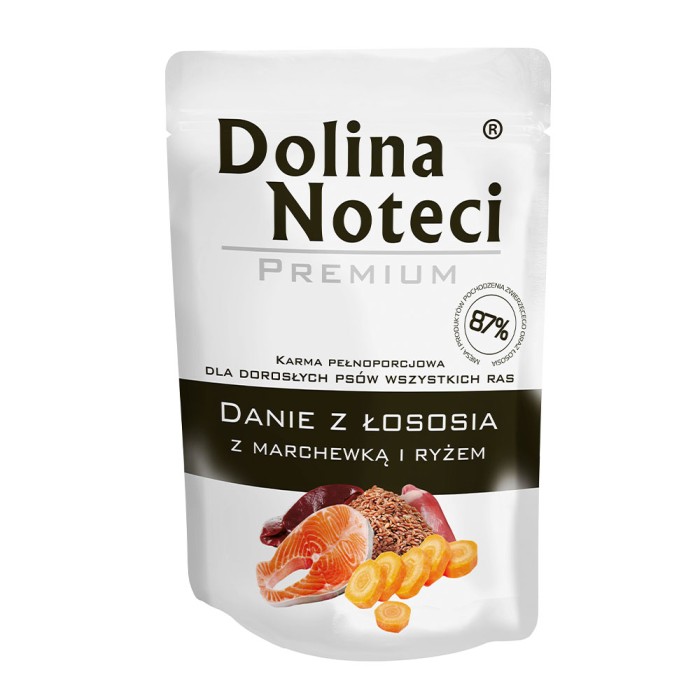 Влажный корм Dolina Noteci Premium Danie, для взрослых собак всех пород, лосось с морковью и рисом, пауч, 100 г