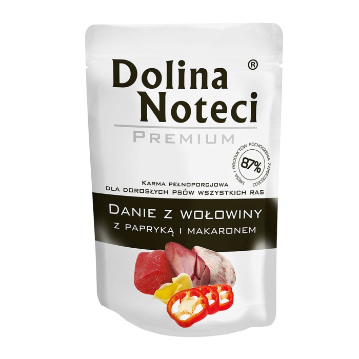 Влажный корм Dolina Noteci Premium Danie, для взрослых собак всех пород, говядина с паприкой и лапшой, пауч, 300 г