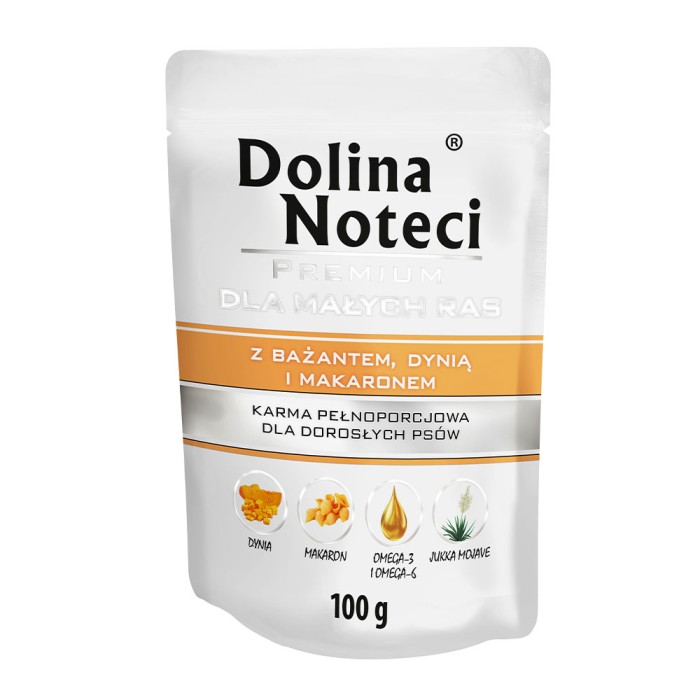 Вологий корм Dolina Noteci Premium для собак дрібних порід, з фазаном, гарбузом та локшиною, 100 г