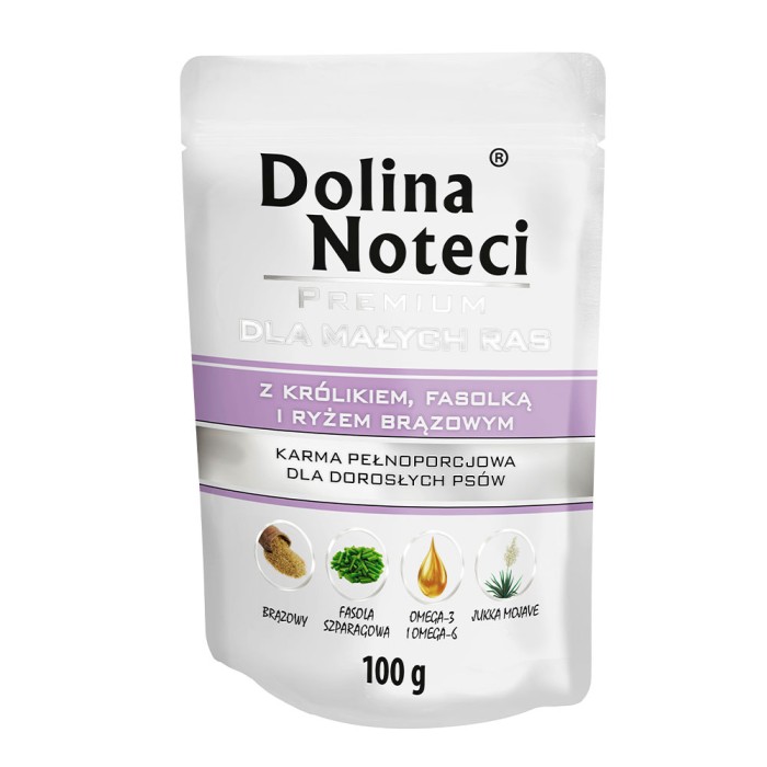 Влажный корм Dolina Noteci Premium для собак мелких пород, с кроликом, фасолью и коричневым рисом, 100 г
