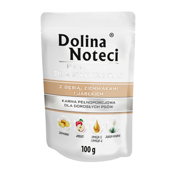 Вологий корм Dolina Noteci Premium для собак дрібних порід, з гусем,картоплею та яблуком, 100 г