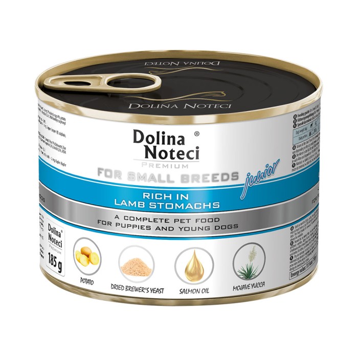 Вологий корм Dolina Noteci Premium для цуценят та юніорів собак маленьких порід, з рубцем ягняти, 185 г