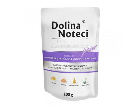 Вологий корм Dolina Noteci Premium для цуценят та юніорів собак маленьких порід, з печінкою кролика та язиком оленя, 100 г 