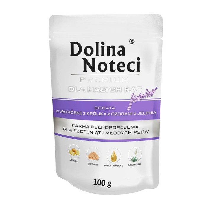 Влажный корм Dolina Noteci Premium для щенков и юниоров собак маленьких пород, с печенью кролика и языком оленя, 100 г