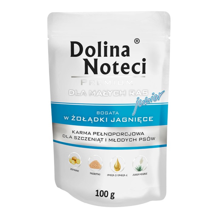 Вологий корм Dolina Noteci Premium для цуценят та юніорів собак маленьких порід, з рубцем ягняти, 100 г