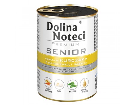 Влажный корм Dolina Noteci Premium Senior для пожилых собак с курицей, морковью и базиликом, 400 г