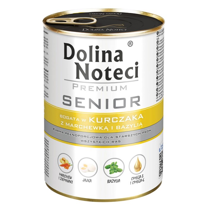 Влажный корм Dolina Noteci Premium Senior для пожилых собак с курицей, морковью и базиликом, 400 г