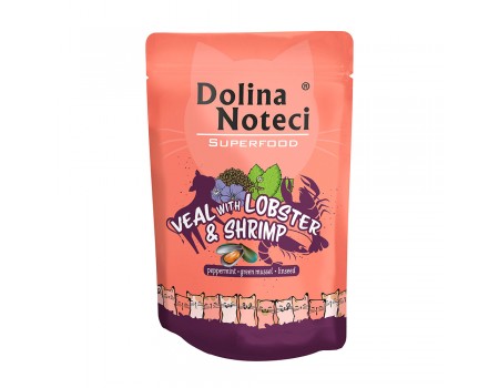 Влажный корм для кошек Dolina Noteci Superfood, с телятиной, лобстером и креветкой, пауч, 85 г