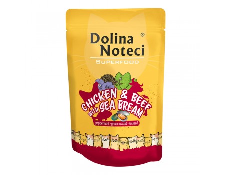 Вологий корм для котів Dolina Noteci Superfood, з яловичиною і дорадо, пауч, 85 г