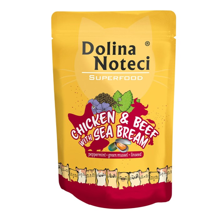 Влажный корм для кошек Dolina Noteci Superfood, с  говядиной и дорадо, пауч, 85 г