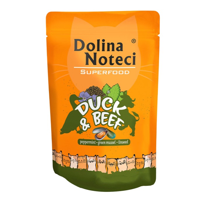 Вологий корм для котів Dolina Noteci Superfood, з качкою і яловичиною, пауч, 85 г