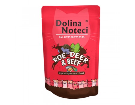 Вологий корм для котів Dolina Noteci Superfood, з косулею і яловичиною, пауч, 85 г