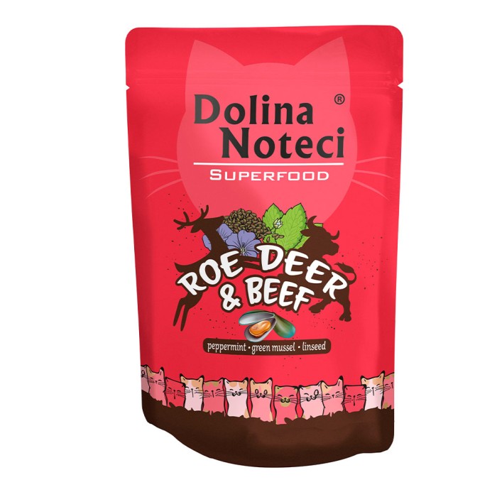 Влажный корм для кошек Dolina Noteci Superfood, с косулей и говядиной, пауч, 85 г