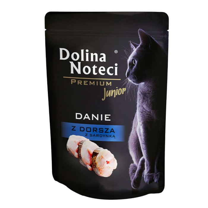 Вологий корм для кошенят Dolina Noteci Danie, з тріскою та сардиною, пауч, 85 г