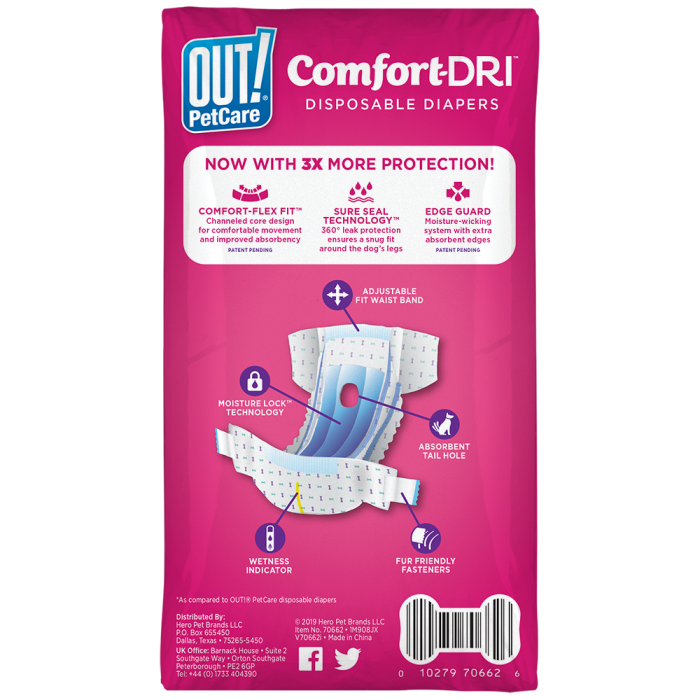 Одноразові підгузки АУТ! Comfort‑Dri™, для сук,  XS/S (3х16 шт/пак)