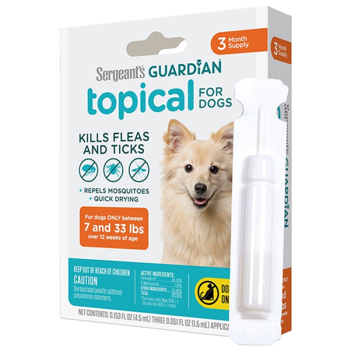 Краплі Sergeant’s Guardian Dogs від бліх, кліщів, комарів для собак 3.2-15кг, 1.5мл (1піп.)
