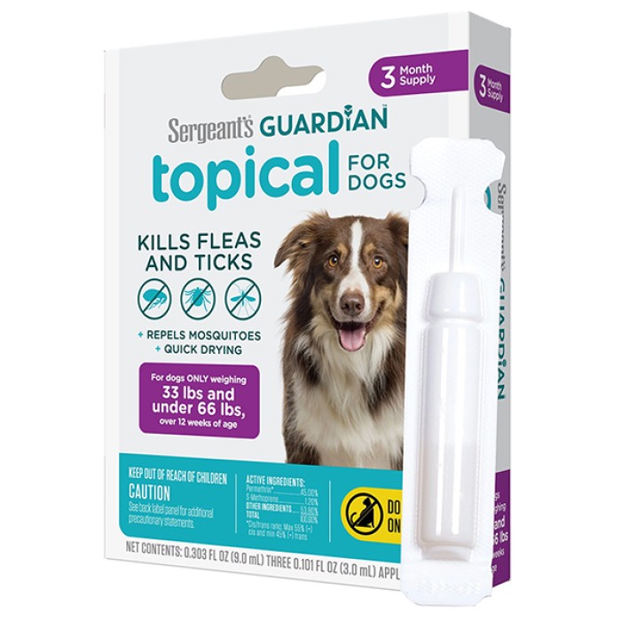 Капли Sergeant’s Guardian Dogs от блох, клещей, комаров для собак 15-30кг, 3 мл (1пип.)