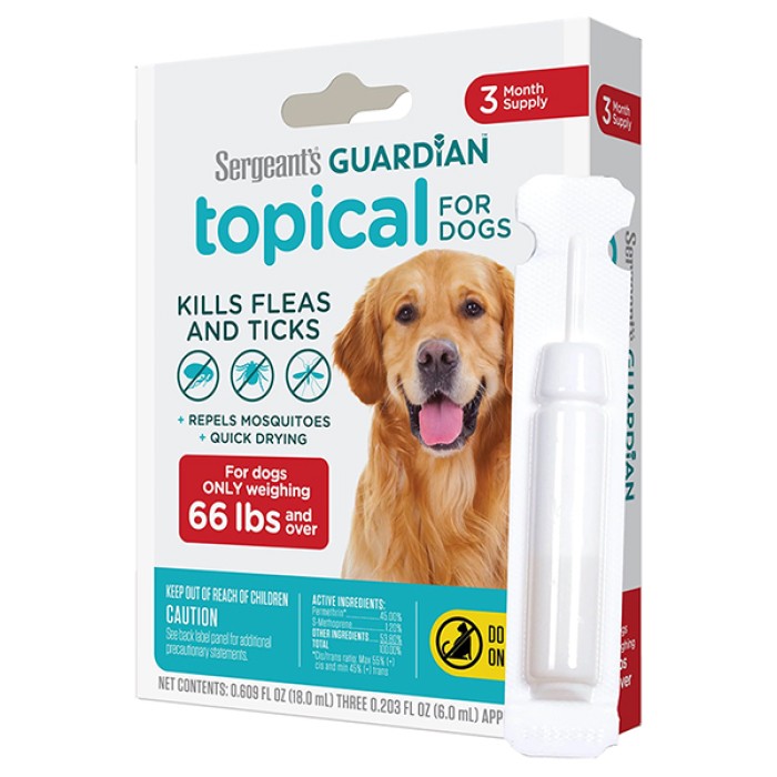 Краплі Sergeant’s Guardian Dogs від бліх, кліщів, комарів для собак от 30кг, 6 мл (1піп.)