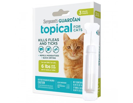 Капли Sergeant’s Guardian Cats от блох, клещей, комаров для кошек от 2.7кг, 1.4 мл (1пип.)