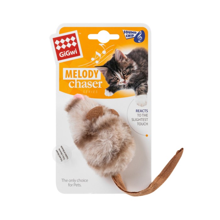 Игрушка для кошек Мышка с электронным чипом GiGwi Melody chaser, искусственный мех, 9 см