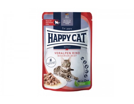 ***Пауч Happy Cat  MIS Culinary Voralpen-Rind - з яловичиною для котів (шматочки в соусі) 85 г(термі