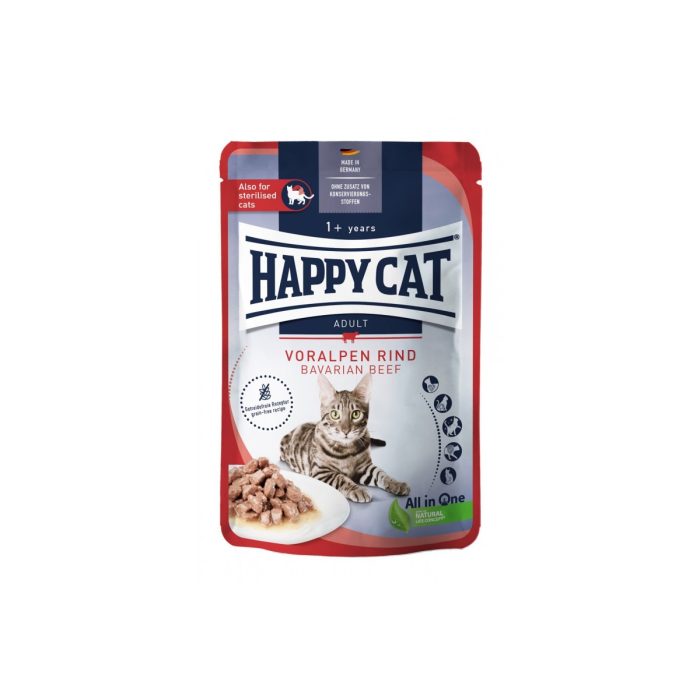 ***Пауч Happy Cat  MIS Culinary Voralpen-Rind - з яловичиною для котів (шматочки в соусі) 85 г(термі