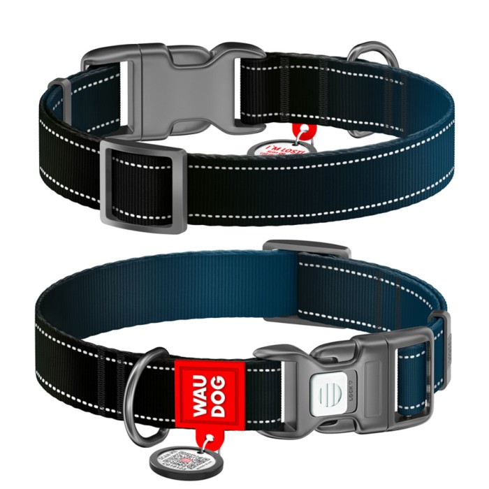 Ошейник для собак WAUDOG Nylon Mono с QR, светоотражающий, XL, Ш 25 мм, Дл 37-58 см черный