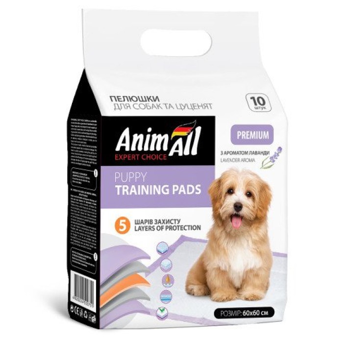 Пеленки AnimAll Puppy Training Pads с ароматом лаванды, 60×60 см, 10 шт