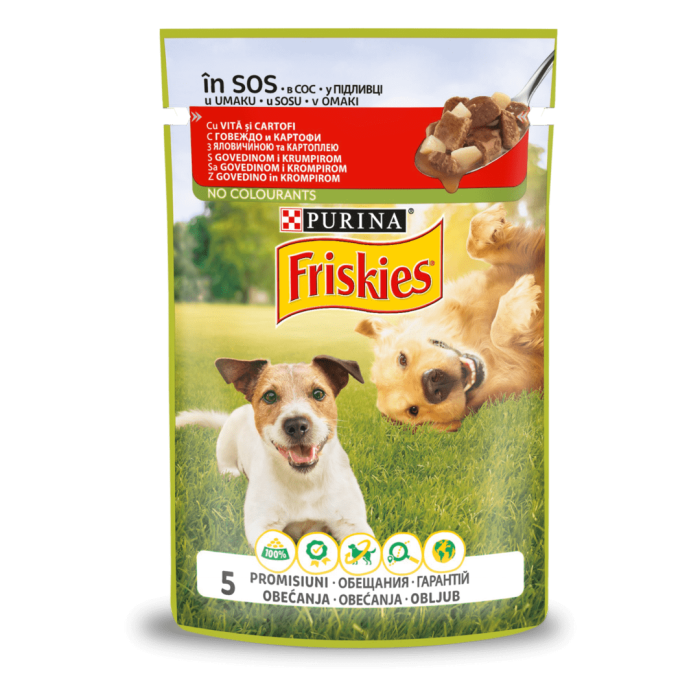 Влажный корм FRISKIES Adult для взрослых собак, кусочки в соусе с говядиной и картофелем, 85 г