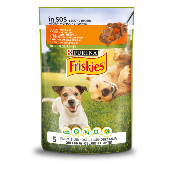Влажный корм FRISKIES Adult для взрослых собак, кусочки в соусе с курицей и морковью, 85 г