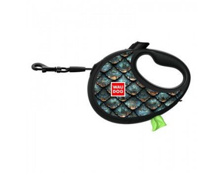 Повідець-рулетка для собак WAUDOG R-leash з контейнером  "Луска" світловідбивна стрічка L до 40кг 5м