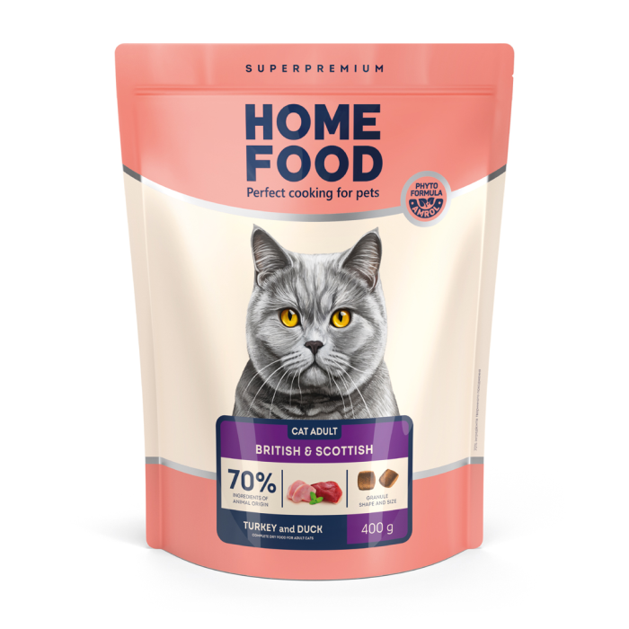 Home Food Корм CAT ADULT для котів британських та шотландських порід Індичка та качка (0,4 кг)